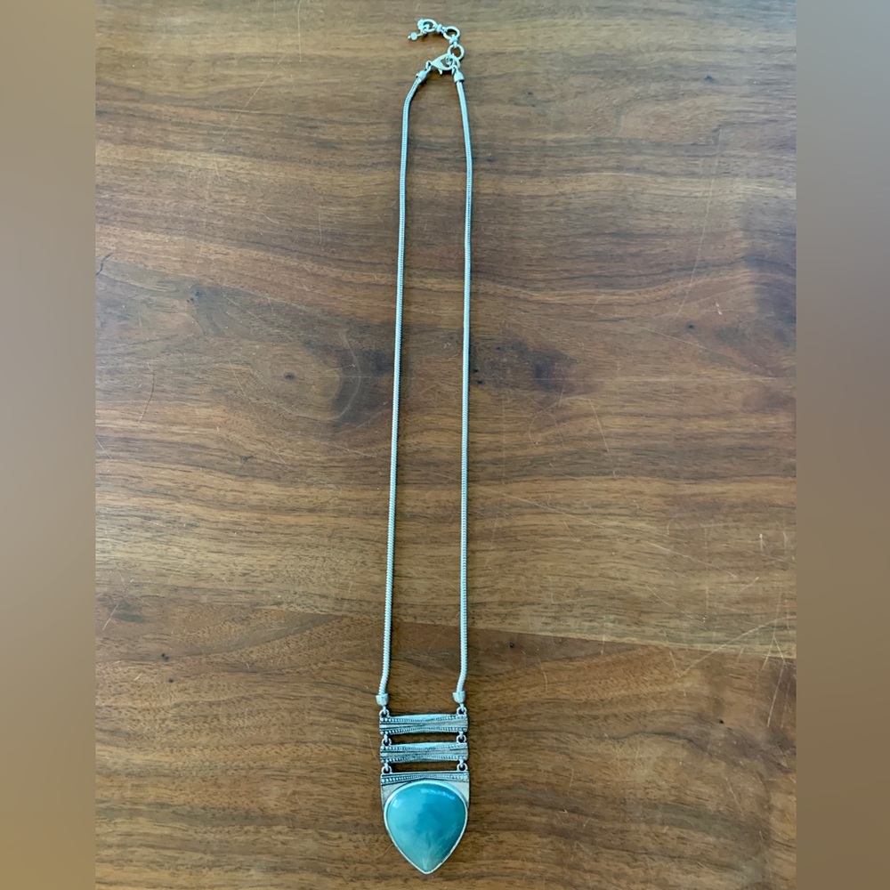 Lucky Brand long silver chain necklace with turquoise pendant
